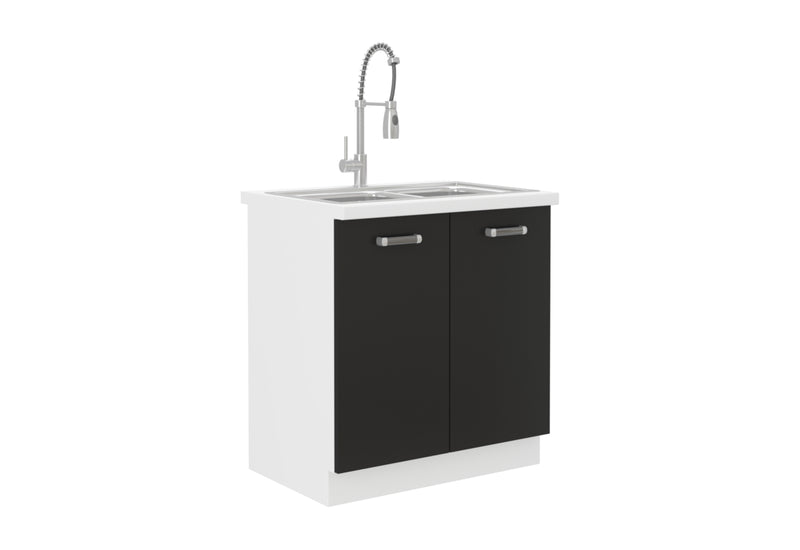 OMEGA 80 ZL 2F ZB konyhaszekrény mosogatóhoz munkalappal + mosogató, 80x82x60, fekete/fehér - - 0