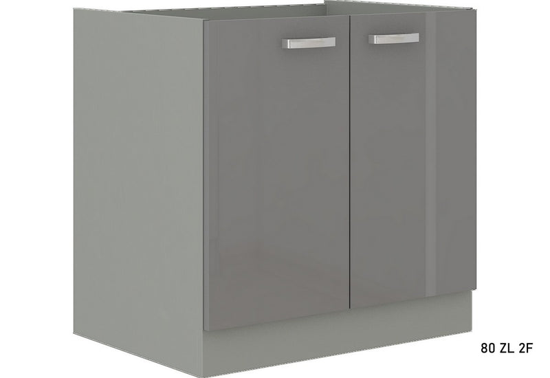 Kuchynská skrinka drezová GREY 80 ZL 2F BB + kuchynský drez, 80x82x52, sivá/sivá lesk - - 0