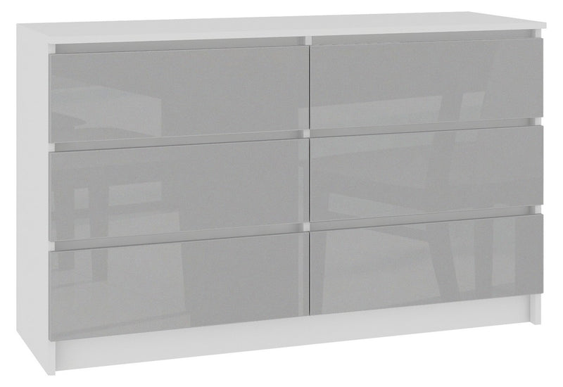 Komoda K160 6SZ, biela/metalik lesk, 160x77x40 - - 0