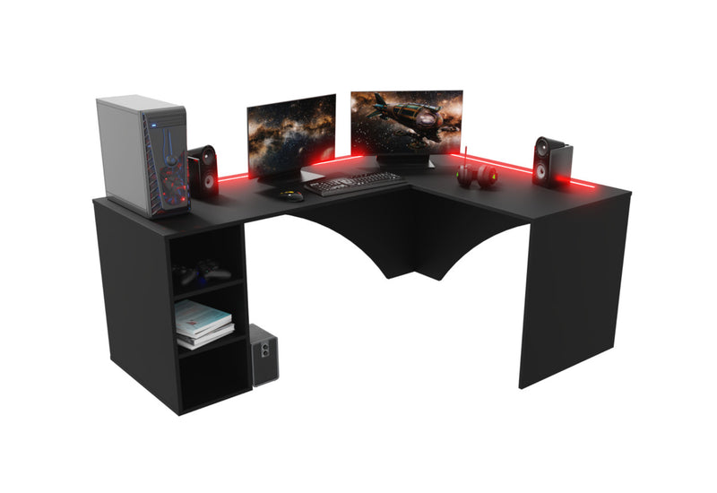 Počítačový rohový stôl CARBON + LED, 185x74x135, čierna, pravá - - 0