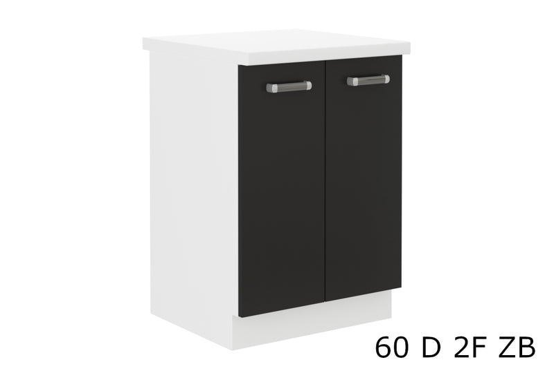 Kuchynská skrinka dolná dvojdverová s pracovnou doskou OMEGA 60D 2F ZB, 60x82x60, čierna/biela - - 0