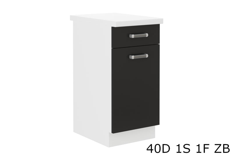 Kuchynská skrinka dolná s pracovnou doskou OMEGA 40D 1S 1F ZB, 40x82x60, čierna/biela - - 0