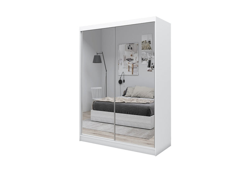 Skriňa s posuvnými dverami a zrkadlom DEBORA, 160x216x61, biela - - 0