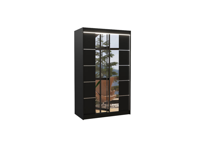 Posuvná skriňa so zrkadlom GENUA, 120x200x58, čierna + LED - - 0