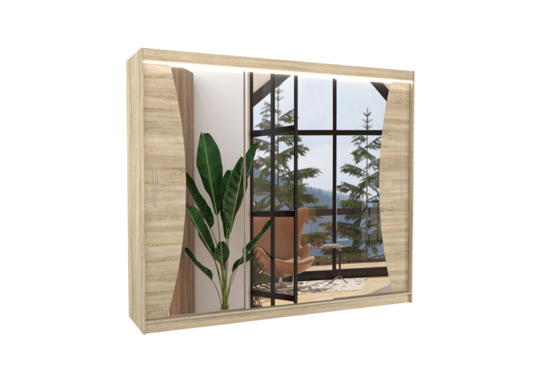 Posuvná skriňa so zrkadlom DIEGO, 250x215x58, sonoma + LED - - 0