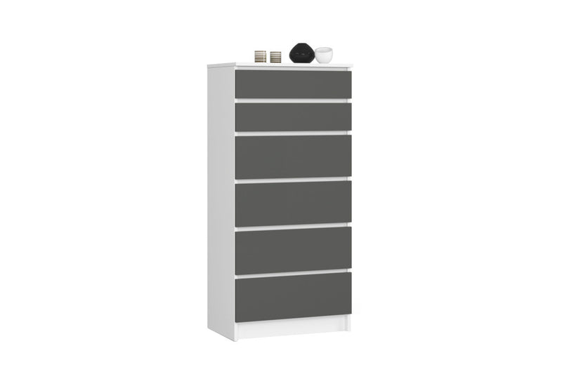 Vysoká komoda K60 6SZ 2, 60,4x129,3x40, biela/grafit - - 0