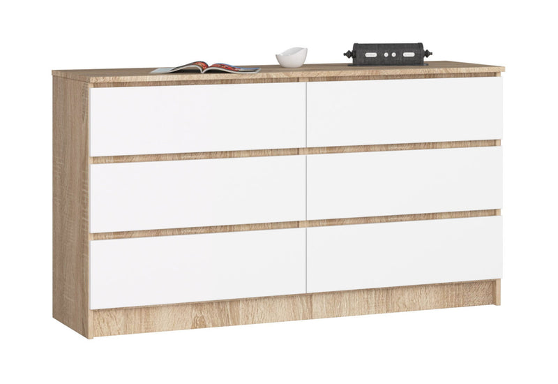 Komoda K140 6SZ, 138,4x77x40, dub sonoma/biela - - 0