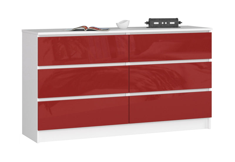 Komoda K140 6SZ 2, 138,4x77x40, biela/červená lesk - - 0
