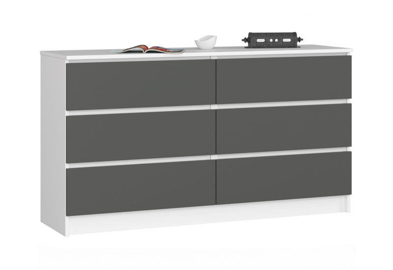 Komoda K140 6SZ 2, 138,4x77x40, biela/grafit - - 0