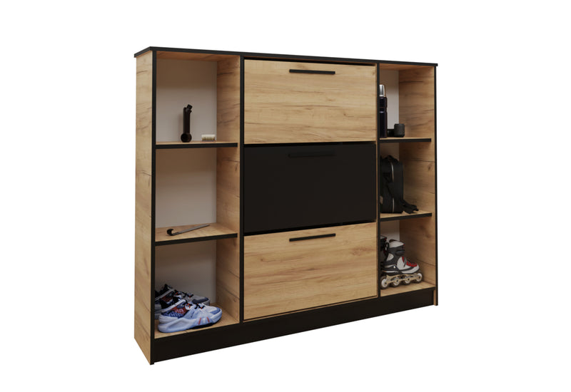 Botník SZNB02, 137,2x124,7x24,1, dub craft zlatý/čierna - - 0