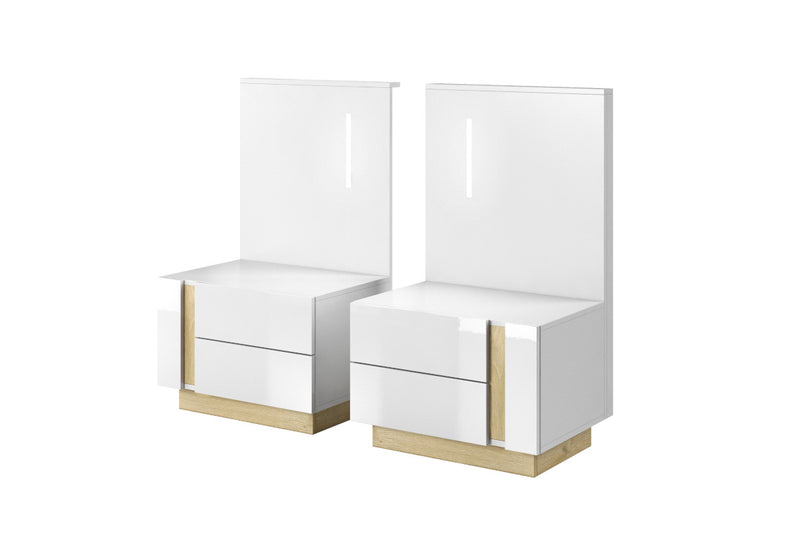 Set nočných stolíkov ARCO, 60x102x46, biela lesk/dub grandson - - 0