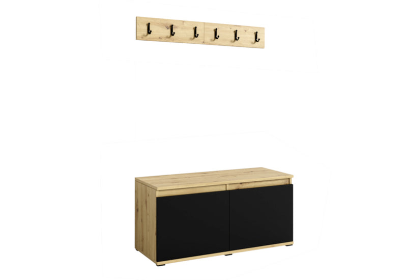Botník s vešiakom EMI, 100x49,5x40, dub artisan/čierna - - 0