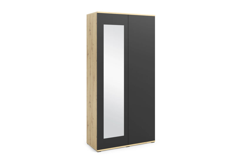 Skriňa AMELI 90 so zrkadlom, 90x185x40, dub artisan/čierna - - 0