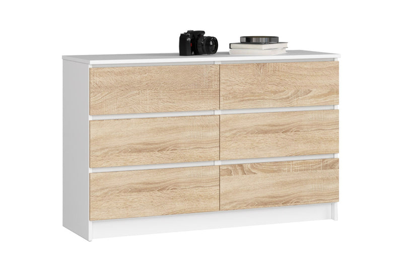 Komoda K120 6SZ, 120,4x77x40, biela/dub sonoma - - 0
