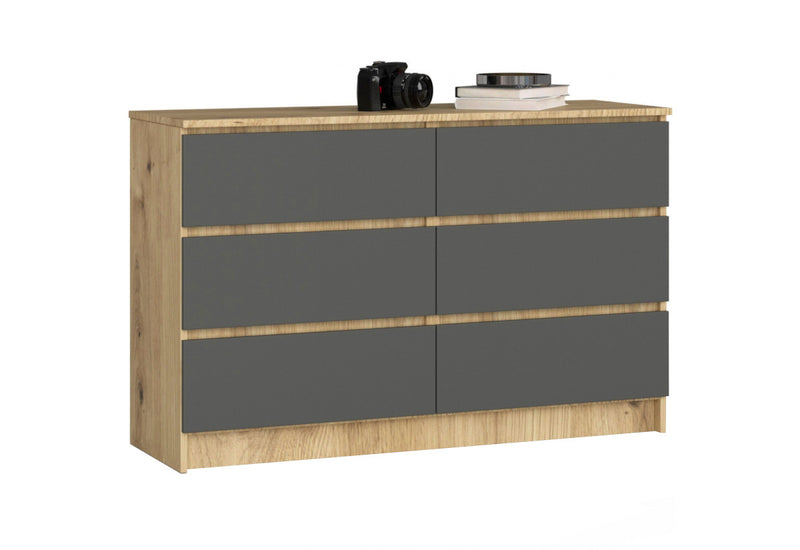 Komoda K120 6SZ, 120,4x77x40, dub artisan/grafit - - 0