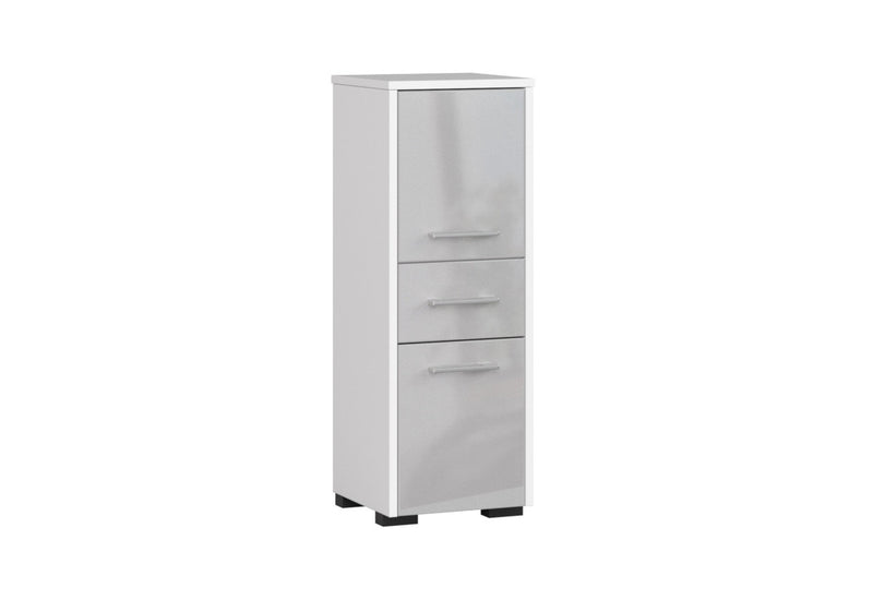 Kúpeľňová skrinka FIN 2D 1SZ, 30x85x30, biela/sivá lesk - - 0
