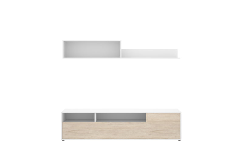 Obývacia stena BAY, 180x44x35, biela/prírodný - - 0
