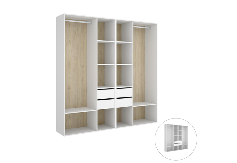 Otvorená šatníková skriňa SUIT 4, 196x205x45, biela/prírodná - - 0