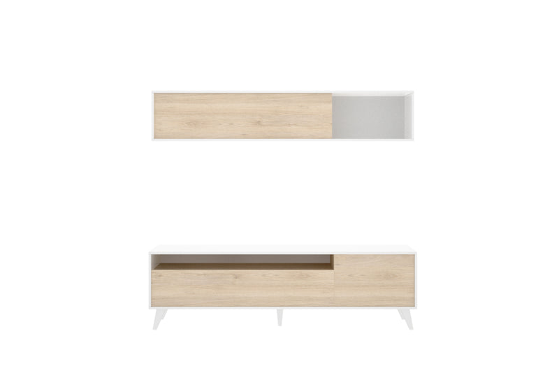 Obývacia stena BONN, 180x180x41, biela/prírodná - - 0