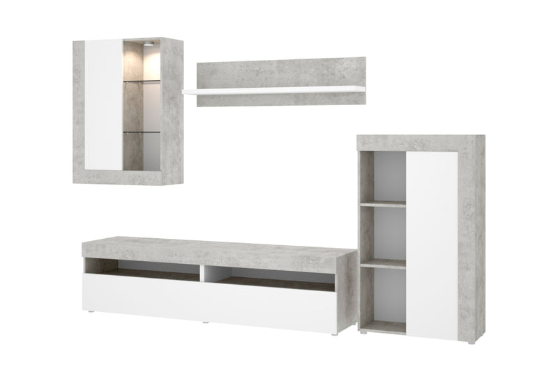 Obývacia stena TOKIO, 265x180x42, betón/biela - - 0