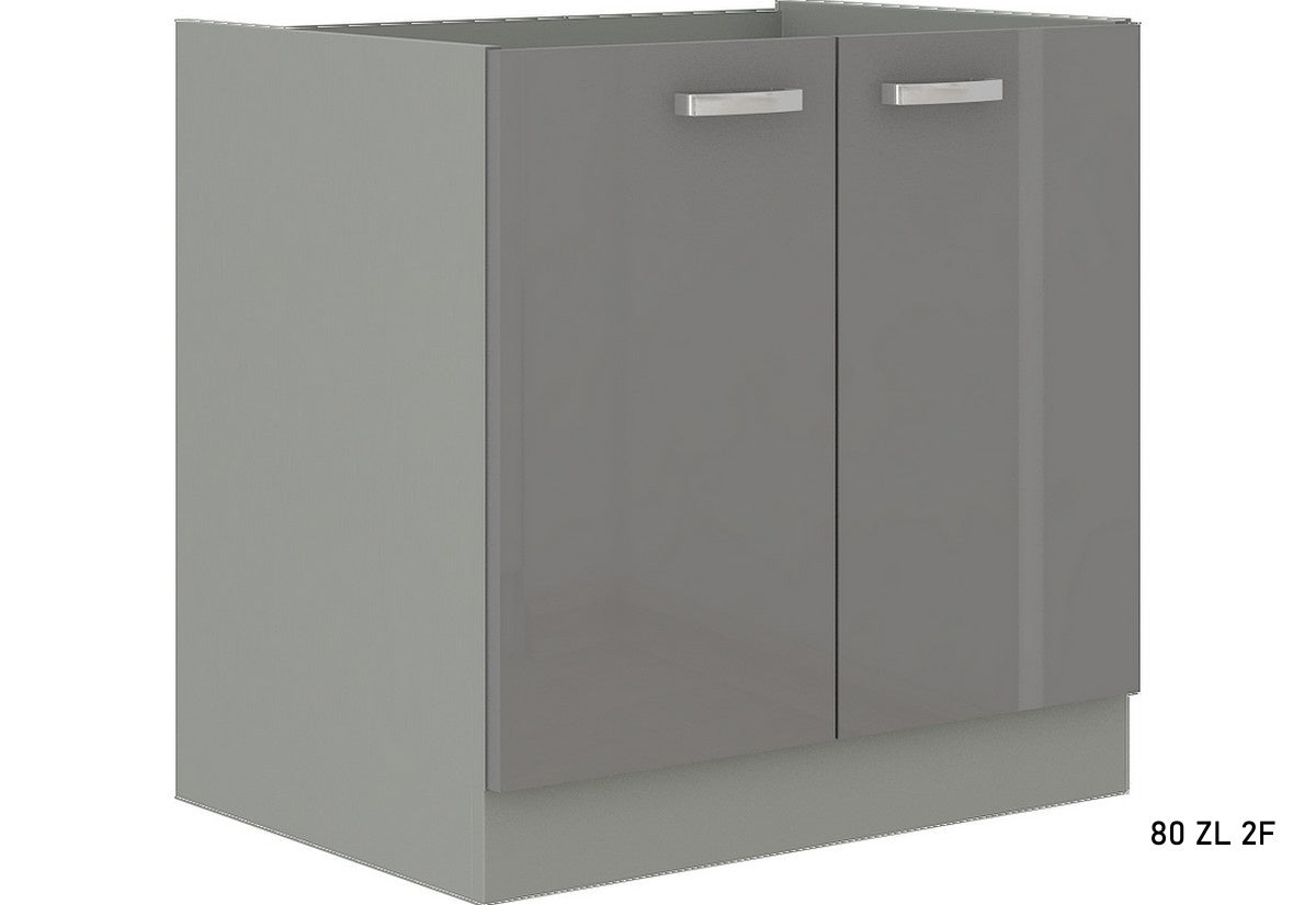 Kuchynská skrinka drezová GREY 80 ZL 2F BB + kuchynský drez, 80x82x52, sivá/sivá lesk -  - 0