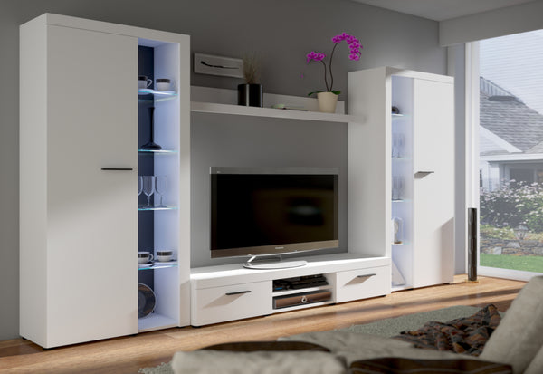 Obývacia stena RUMBA XL, 300x190x34, biela + LED osvetlenie -  - 0