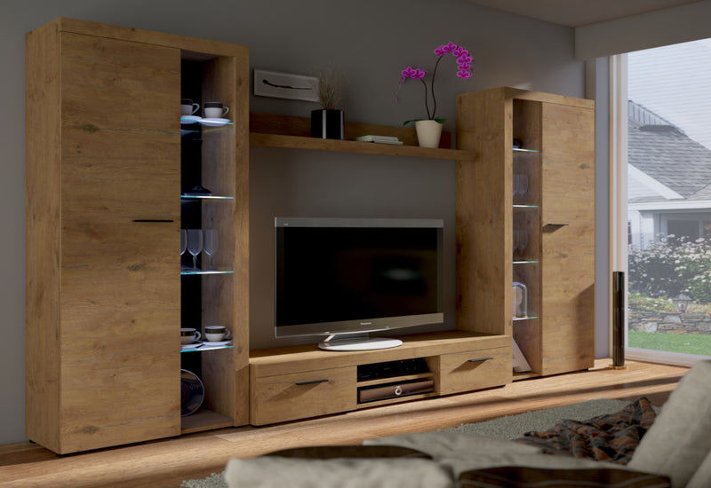 Obývacia stena RUMBA XL, 300x190x34, lefkas + LED osvetlenie -  - 0