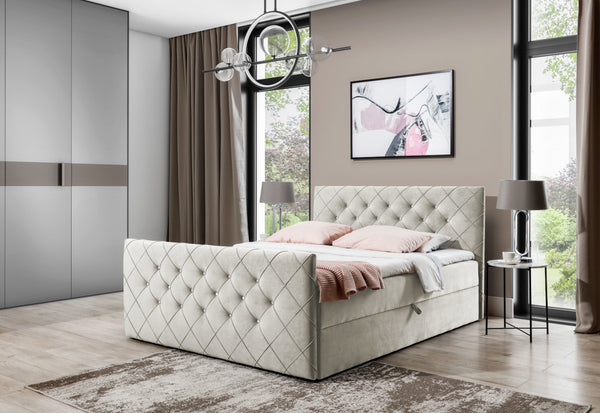Čalúnená posteľ boxspring MALAGA + vrchný matrac - ARANZ - 1