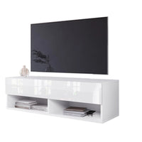 TV stolík LOWBOARD A 100, 100x30x32, biela/biela lesk, bez LED osvetlenia -  - 0