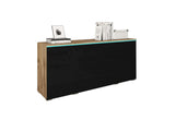 Komoda VERA 150, 150x68x39,5, dub wotan/čierna lesk + LED -  - 0