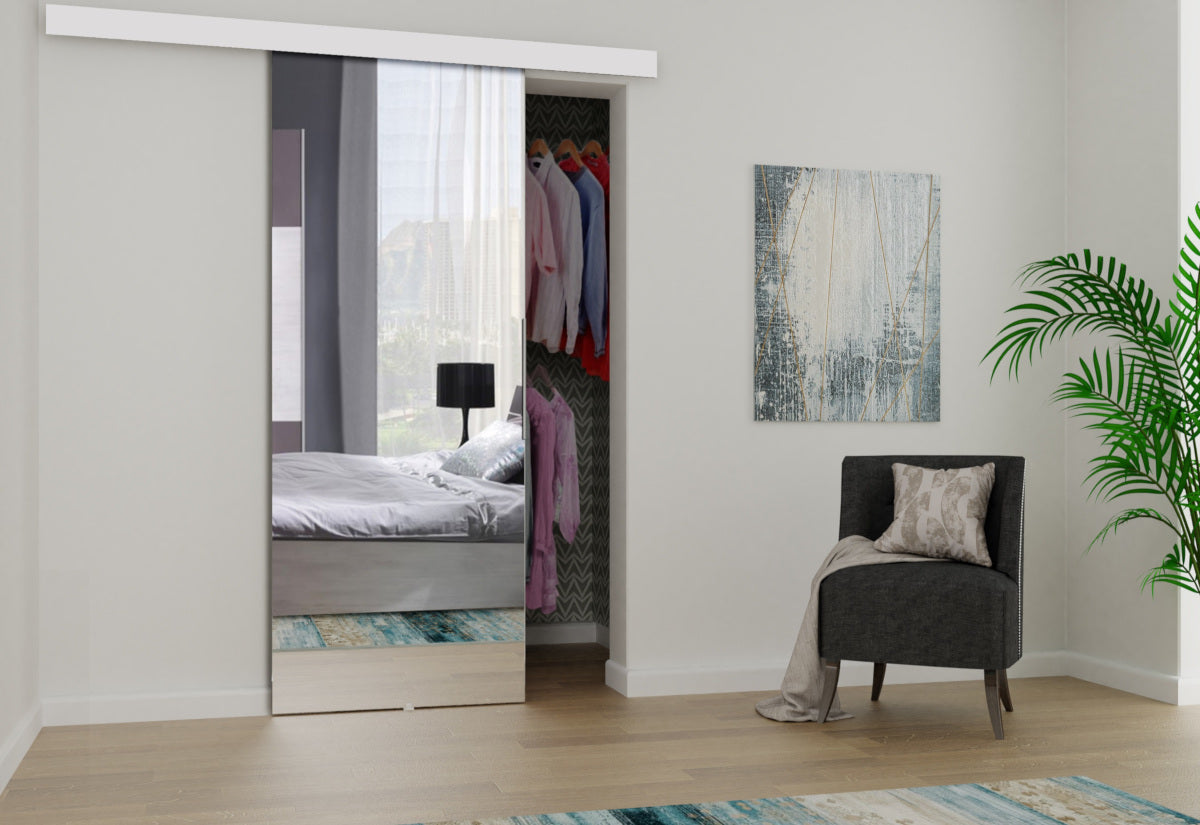 Posuvné dvere so zrkadlom MIRROR 80 + Tichý dojazd, 86x205, biela -  - 0