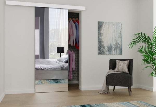 Posuvné dvere so zrkadlom MIRROR 80 + Tichý dojazd, 86x205, biela -  - 0
