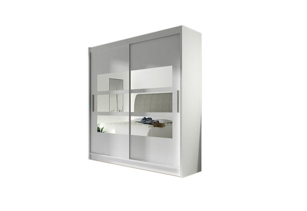 Posuvná šatníková skriňa BEGA III so zrkadlom, 180x215x57, biela mat -  - 0