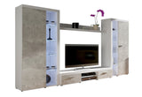 Obývacia stena RUMBA XL, 300x190x34, biela / betón -  - 0