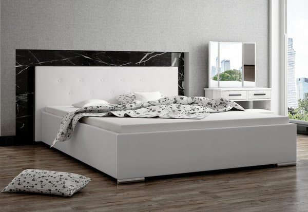 Čalúnená posteľ MILA slim, 160x200, bílá ekokůže -  - 0