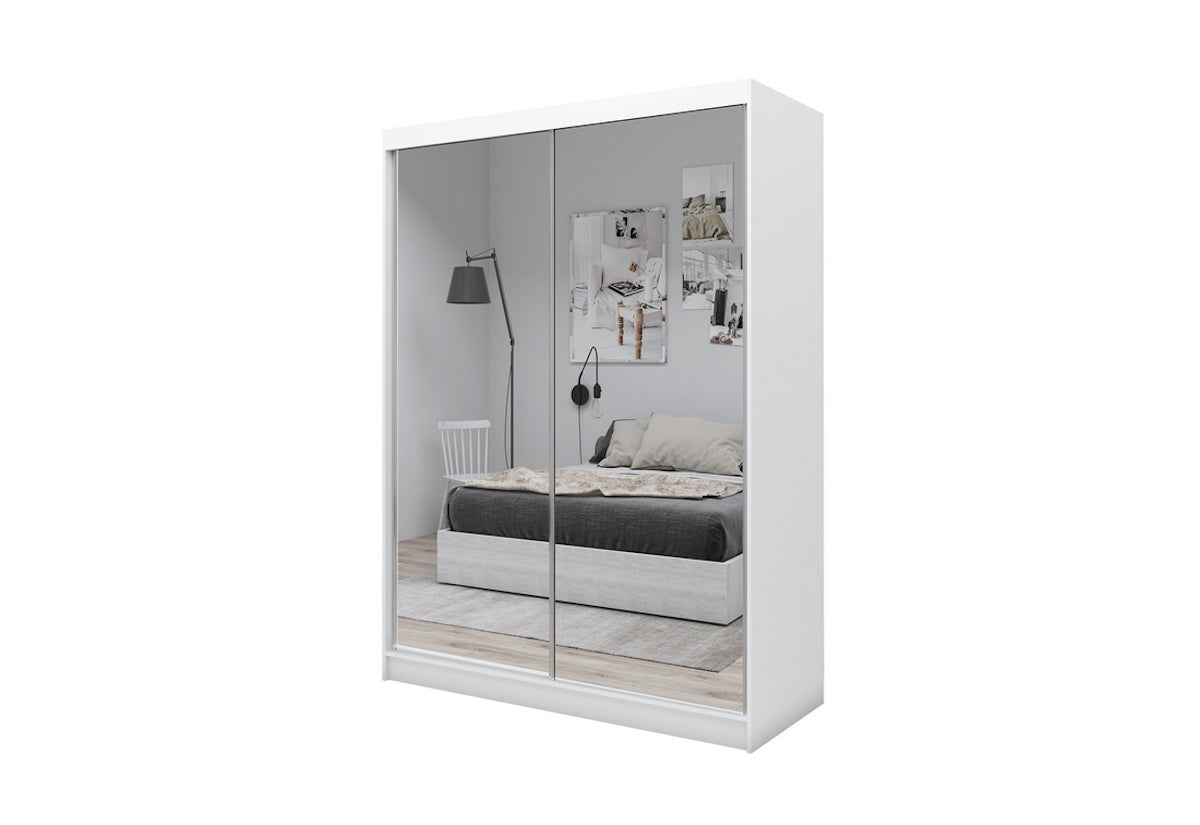 Skriňa s posuvnými dverami a zrkadlom DEBORA, 160x216x61, biela -  - 0