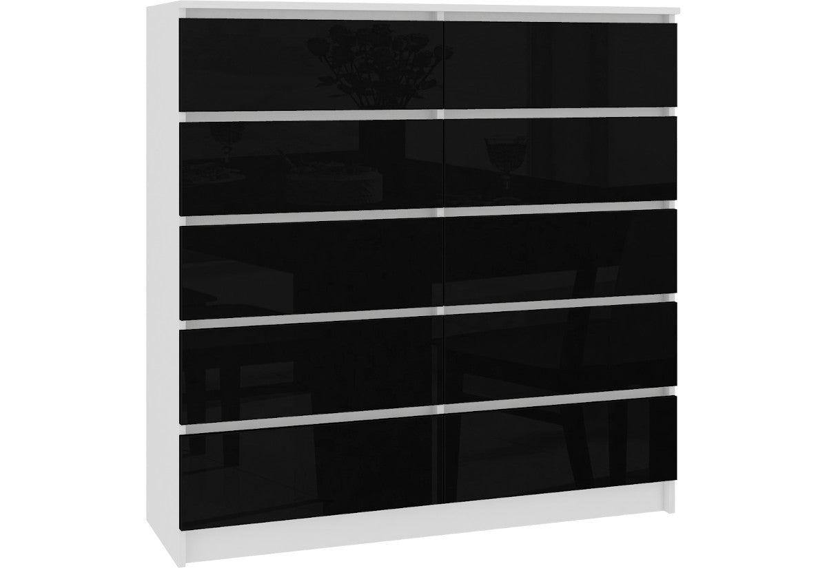 Komoda K120 10SZ, 150x121x40, biela/čierna lesk -  - 0