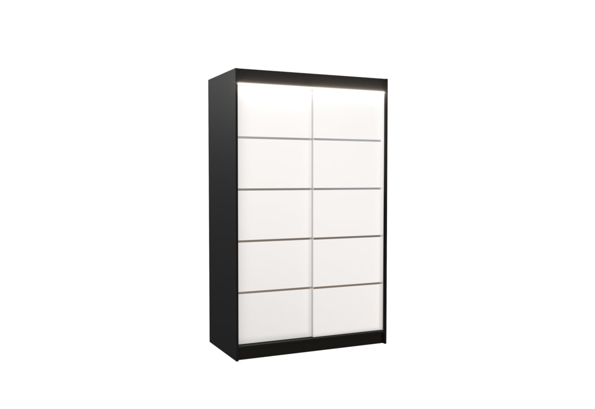 Posuvná skriňa BENISSO, 120x200x58, čierna/biela + LED -  - 0