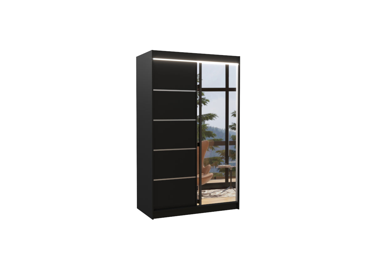 Posuvná skriňa so zrkadlom NICEA, 120x200x58, čierna + LED -  - 0