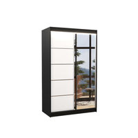 Posuvná skriňa so zrkadlom NICEA, 120x200x58, čierna/biela + LED -  - 0