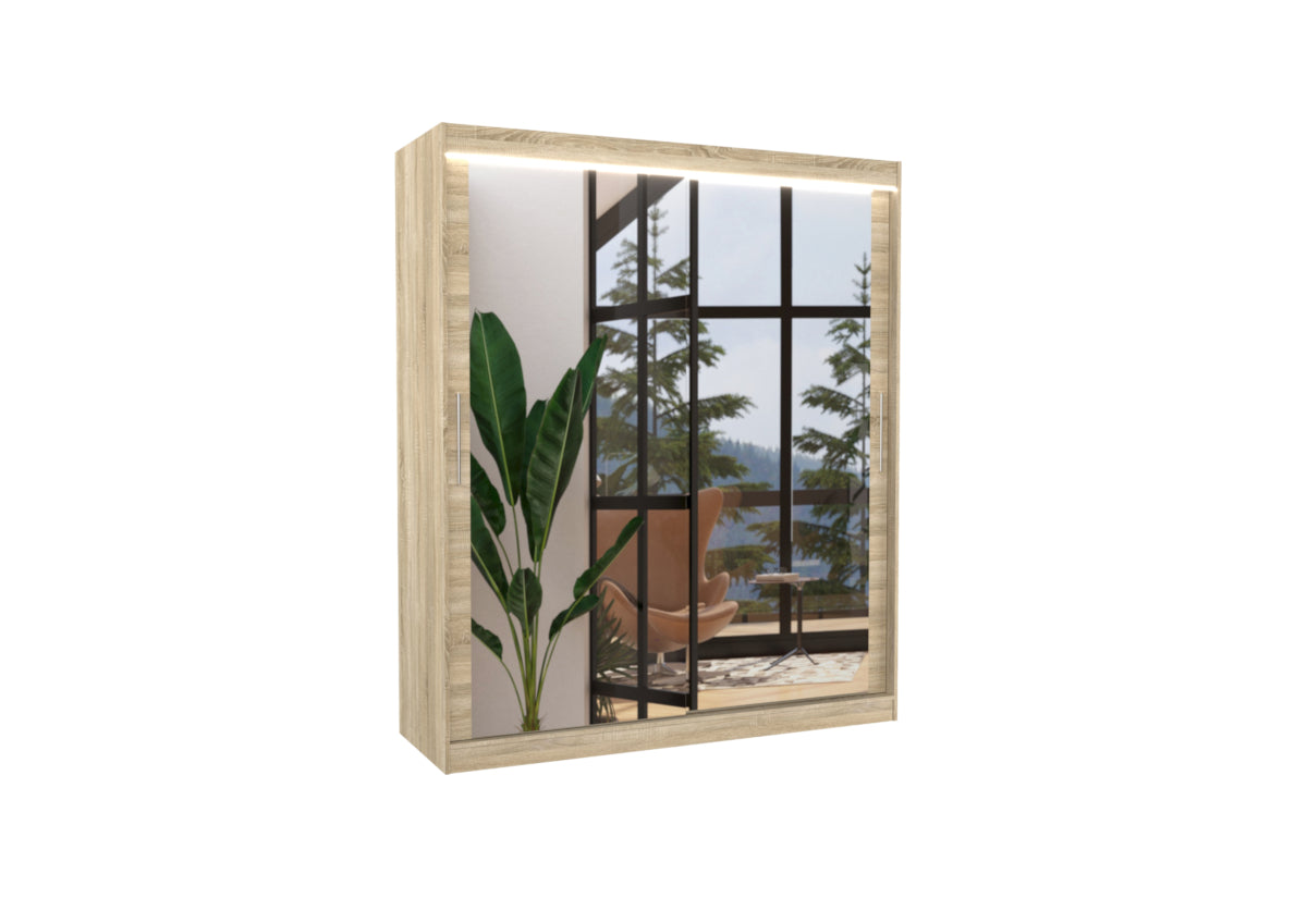 Posuvná skriňa so zrkadlom ETTORE, 180x215x58, sonoma -  - 0