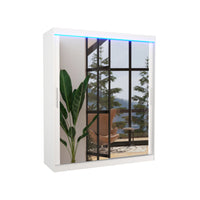Posuvná skriňa so zrkadlom ETTORE, 180x215x58, biela + LED -  - 0