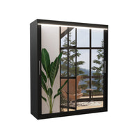 Posuvná skriňa so zrkadlom ETTORE, 180x215x58, čierna + LED -  - 0