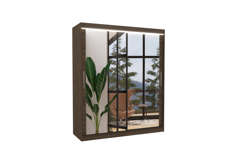 Posuvná skriňa so zrkadlom ETTORE, 180x215x58, čokoládová + LED -  - 0