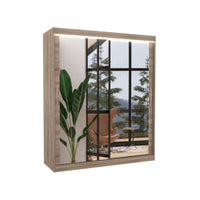 Posuvná skriňa so zrkadlom ETTORE, 150x200x58, trufla + LED -  - 0