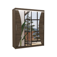 Posuvná skriňa so zrkadlom CHARLOTTE, 180x215x58, čokoládová + LED -  - 0