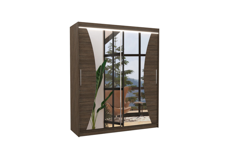 Posuvná skriňa so zrkadlom CHARLOTTE, 180x215x58, čokoládová + LED -  - 0