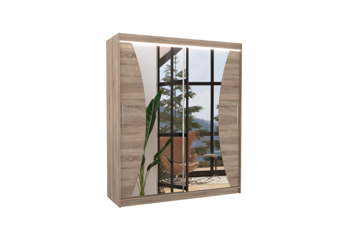 Posuvná skriňa so zrkadlom CHARLOTTE, 180x200x58, trufla + LED -  - 0