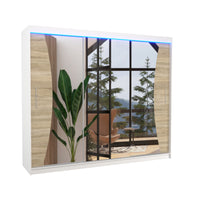 Posuvná skriňa so zrkadlom DIEGO, 250x215x58, biela/sonoma + LED -  - 0
