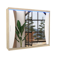 Posuvná skriňa so zrkadlom DIEGO, 250x215x58, sonoma/biela + LED -  - 0